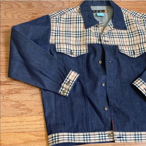 Vintage T.H.E. Hip-Hop Elements Denim Jacket & Pants Set XL/36 Plaid Trim 100% C - Picture 6 of 7